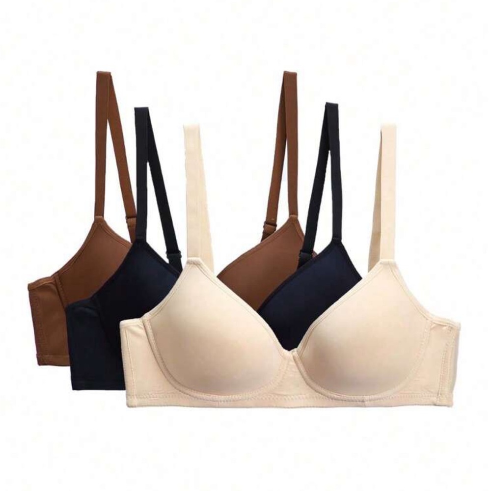 3 Piece Solid Underwire Bralette - Tan / Black / … - image 1